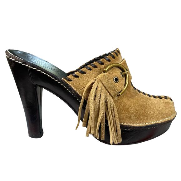 Coach Women’s Katryna Brown Suede Casual Fringed Mule Size US 6 - Picture 1 of 11